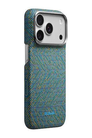 Apple Uyumlu iPhone 18 Pro Max Kılıf M-safe Özellikli Aramid Karbon Fiber Wind Over Wheat Serisi Kapak Mavi