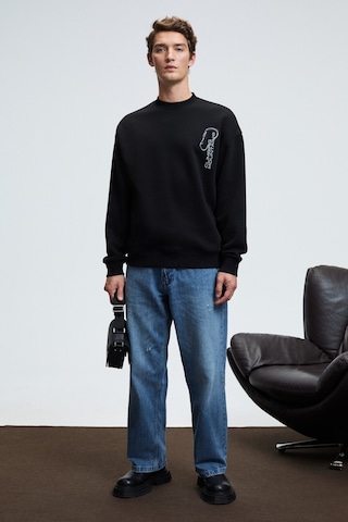 ALDEN Erkek Yuvarlak Yaka Göğsü Ve Sırtı Baskılı Relaxed Fit Siyah Sweatshirt