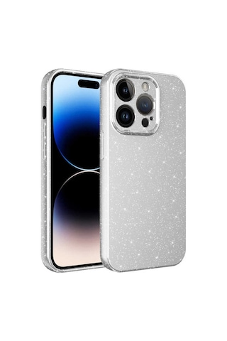 Apple Uyumlu iPhone 14 Pro Max Kılıf Kamera Korumalı Simli Lüks Zore Koton Kapak Beyaz