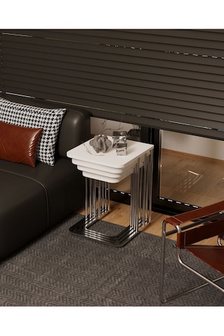 Ceylin Mdf Tekerlekli Gümüş Ayak Zigon Sehpa 4'lü Beyaz