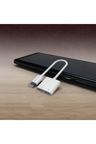 Lenyes Ax92 Lightning To Lightning 2in1 Şarj Ve Kulaklık Dönüştürücü Adaptör Beyaz Beyaz