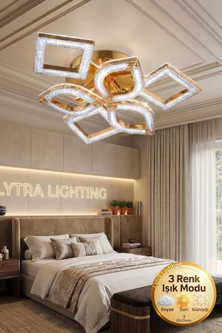 Hera Model 6'lı Gold 3 Renk Modu Ledli Tavana Sıfır Modern Salon Mutfak Çocuk Yatak Odası Led Avize