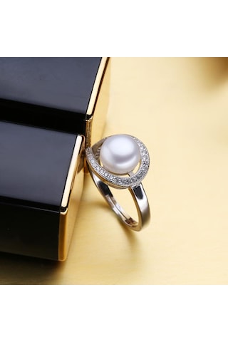 Beyaz Lsooyh Doğal Tatlı Su Inci Yüzük Kadın Moda Lüks Kübik Zirkonya Ayarlanabilir Yüzük Takı Beyaz