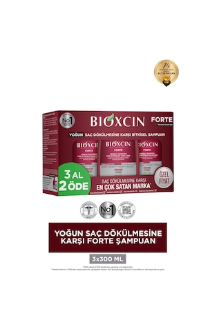 Bioxcin Forte Şampuan Tüm Saç Tipleri Için 3x300ml - Yoğun Dökülme Şampuanı Avantajlı Paket