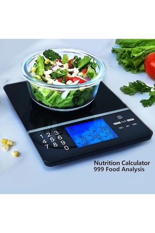 Dashanshop 1 Adet Besin Ölçeği Siyah Temperli Cam Abs Dijital Kalori Makro Besin Analizörü Cam Kase Gıda Tartım Sağlıklı Beslenme Mutfak Aleti -