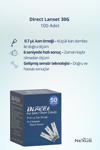 Direct Şeker Ölçüm Çubuğu Stribi 50'li