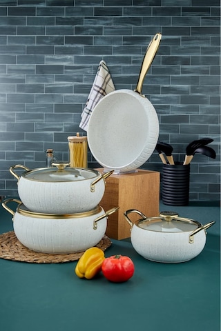 Cooker 7 Parça Granit Tencere Tava Seti Beyaz