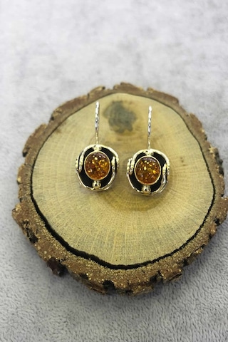 Kehribar Taşlı Gümüş Küpe 925 Ayar N11.65659