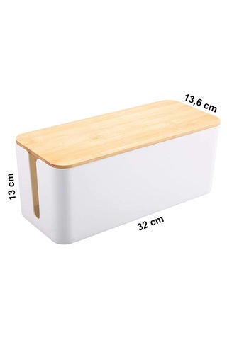 Greentech Kablo Düzenleme Kutusu Bambu+beyaz Renk-büyük Boy Gt-pk02