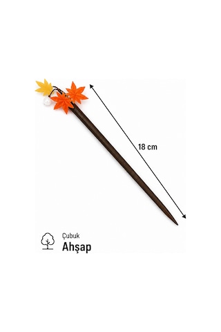 Akçaağaç Yaprak Tasarımlı Ahşap Kadın Saç Çubuğu 18 Cm El Yapımı Topuz Tokası Çok Renkli