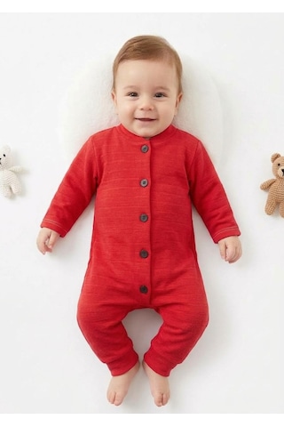 Gülerçocuk Unisex Bebek Kırmızı Yandan Çizgili Düğmeli Tulum - Esnek Örme Yenidoğan Bebek Tulumu 0-3 Ay Kırmızı - 938180760 Kırmızı