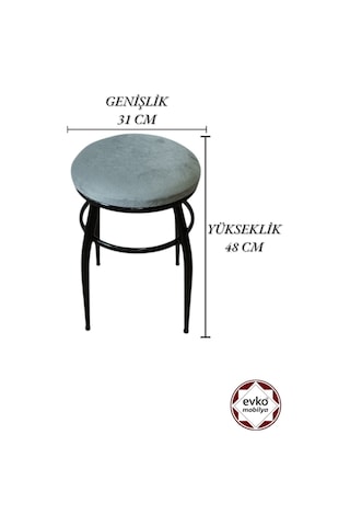 Evko Mobilya Tabure, Bar Taburesi, 2'li Tabure,siyah Ayaklı-gri