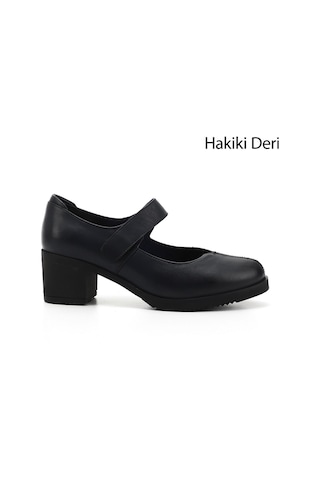 Gönderi(R) Gönderi R Lacivert Antik Kalın Topuklu Mary Jane Hakiki Deri Ayakkabı Lacivert