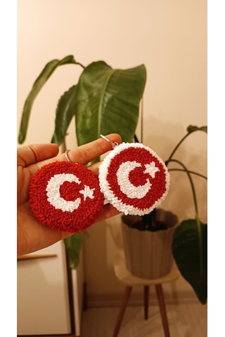 2'li Türk Bayrağı Anahtarlık Charm Beyaz - Kırmızı
