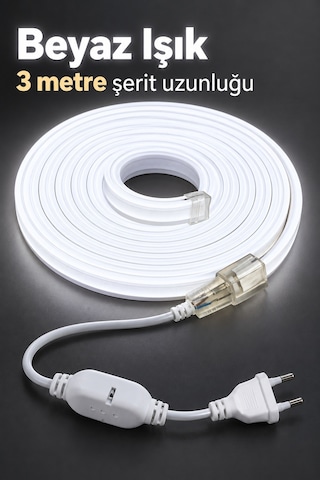 Şerit Aydınlatma 3 Metre Beyaz Gövdeli Kablolu Model Çok Renkli
