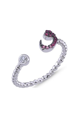 Brezza Lusso Jewelry Gümüş Pembe Nano Taşlı Ayarlanabilir Vav Yüzük