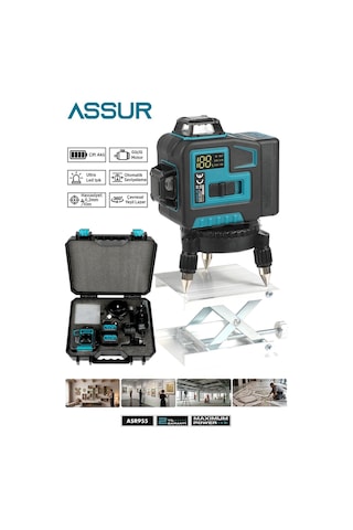 Assur Asr909 360 12 Köşe Su Terazili Lazer Metre Hizalama Mavi