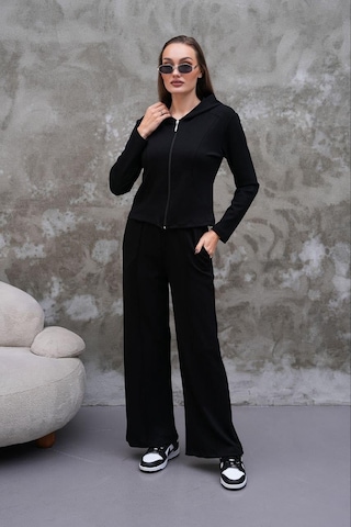Elaxi Modal Kumaş Slim Fit Kapüşonlu İkili Takım Siyah