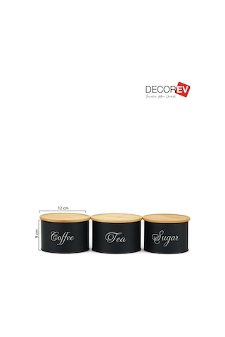 Kahve Çay Şeker Saklama Kabı 3'lü Set Kapaklı Mutfak Organizer Saklama Kutusu Siyah