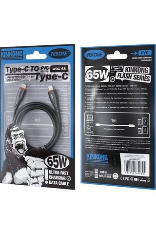 Wk Wdc-68 Kinkong Flash Serisi 1m 65w Pvc Hızlı Şarj Veri Kablosu, Arayüz: Tip-c'den Tip-c'ye Siyah