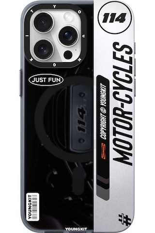 Apple Uyumlu iPhone 15 Pro Max Kılıf Magsafe Şarj Özellikli Youngkit Motorcycle Legend Serisi Kapak Siyah Siyah