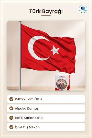 Türk Bayrağı 150x225 Cm Alpaka Kumaş Duvar Dekorasyon Ürünü Tören Diğer