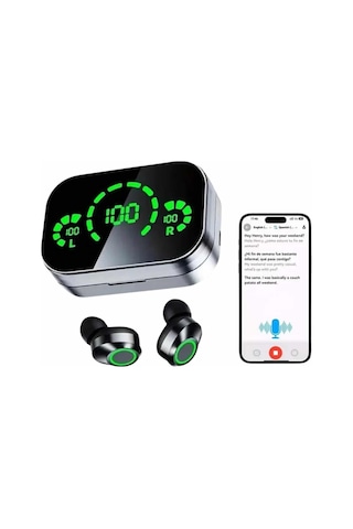 Kablosuz Bluetooth Kulaklık Çift Telefon Destekli Powerbankli Dijital Göstergeli Gri 07825677