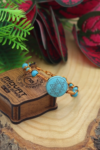 Midyat Nurtaş Gümüş Hz Süleyman Mührü Turkuaz-firuze Taşlı Doğal Taş Bayan Bileklik Turkuaz