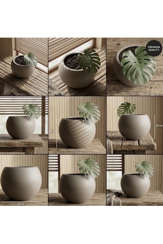Zevli Modern Küre Saksı 7l - İskandinav Tarzı, Orta Boy Dekoratif Salon Ve Bahçe Saksısı Mocha Diğer