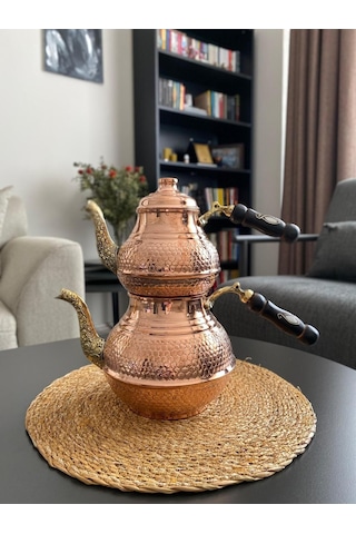 Bakır Petek Desenli Çaydanlık Bakır
