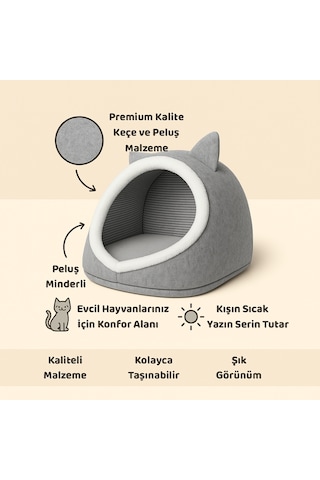 Beylini Katlanabilir Kedi Evi Keçe Pet Yatağı 40x35x34 CM