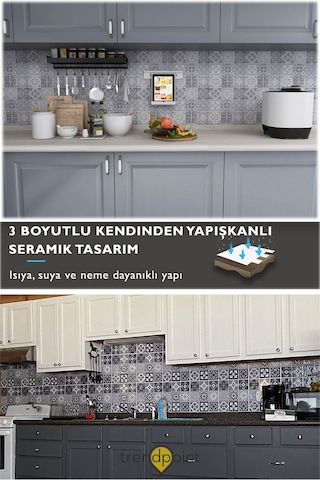 Trendpoint 3d 30 30cm Mutfak Tezgah Arkası Kaplama Pvc Kendinden Yapışkanlı Seramik Görünümlü Banyo