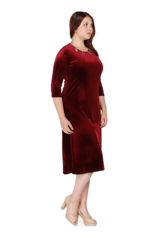 Nidya Moda Büyük Beden Abiye Kadife Elbise-4072Ab Bordo