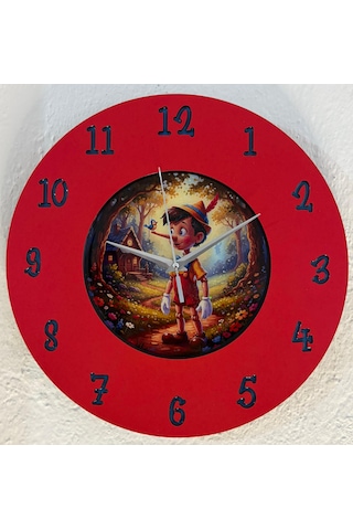 Kişiye Özel İsimli Çocuk Odası Duvar Saati Epoksi Dolgulu 35 Cm Masallar Serisi Kırmızı - Siyah