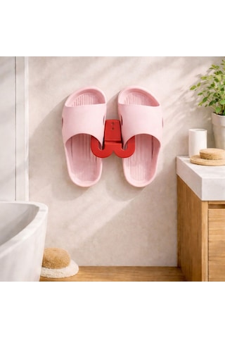 Terlik Askılığı Duvara Yapışan Banyo Terlik Tutucu Delmeden Montaj Çok Renkli Kırmızı
