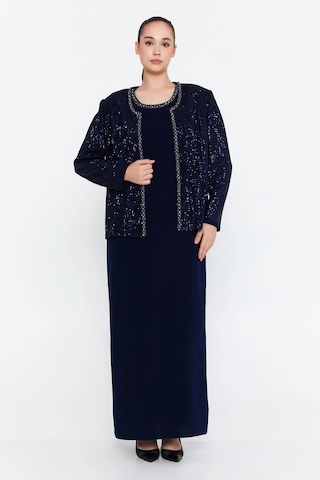 Güzelyalı Kadın Büyük Beden Taş İşlemeli İki Parça Abiye Takım 1043 Lacivert Lacivert