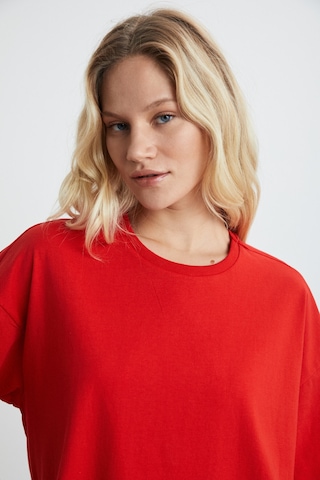 Grimelange Lagertha Kadın %100 Organik Pamuklu Kalın Dokulu Oversize Fit Yuvarlak Yakalı Kırmızı T-shirt