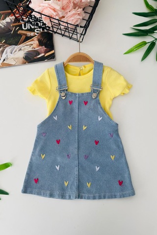 Miniğimin Cicileri Renkli Kalp İşleme Detaylı Kız Bebek Jile Takım Sarı