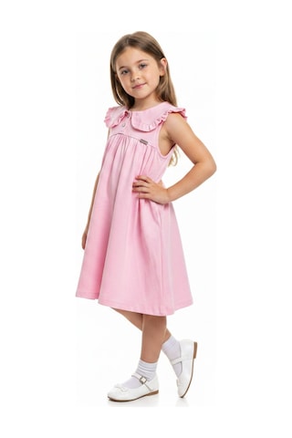 Toontoy Kids Toontoy Kız Çocuk Regular Fit Bebe Yaka Düğmeli Kısa Kollu Elbise 25049 Pembe