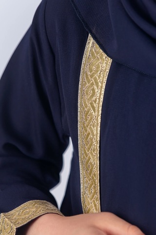 Eşarplı Ferace Medine İpek Kumaş Kız Çocuk Lacivert