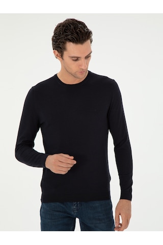Cacharel Lacivert Slim Fit Kaşmir İpek Karışımlı Bisiklet Yaka Triko Kazak