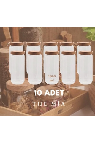 The Mia Ahşap Kapaklı 10 Lu Büyük Boy Cam Saklama Kabı 1000 Ml Cam0315
