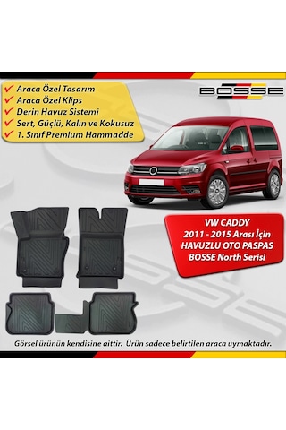 Vw Caddy Paspas Araca Özel 2011 - 2015 Arası İçin Derin Havuzlu Paspas Bosse North Serisi