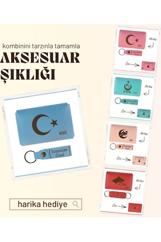 Miaju Fıstık Yeşil, Ay Yıldız Yazılı, İsmine Özel Cüzdan Ve Anahtarlık Set, Tarihinden Onur Duyanlara Özel Fıstık Yeşil