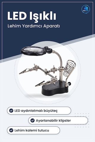 Led Işıklı Büyüteç Lehimleme İstasyonu Yardımcı Klipsli Masaüstü