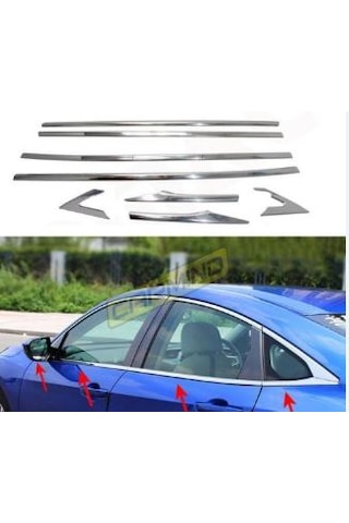 Honda Cıvıc 2016 2021 Cam Çıtası 8 Prç Fc5 Cam Çıtası Paslanmaz Krom