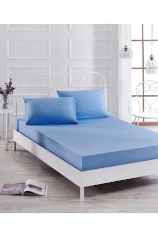 Tek Kişilik Penye Kumaş Lastikli Çarşaf Takımı Mavi