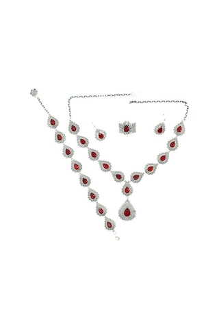 Kök Yakut Taşlı Telkari Gümüş Takım Kolye Bileklik Küpe Üçlü Seti