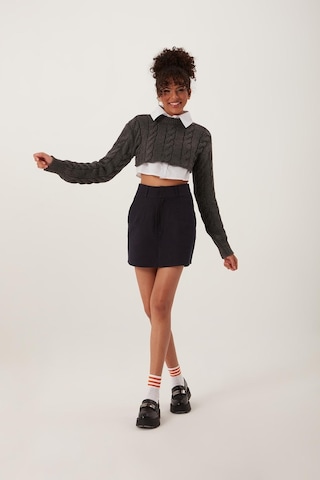 Quhox Kadın Triko Crop Sweatshirt Antrasit