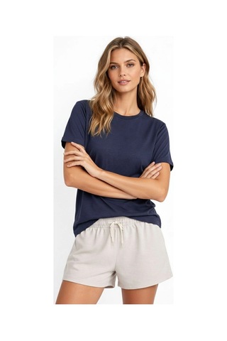 Primemagazam Kadın Tişört Osy Modal Yumuşak Dokulu Kumaş Bisiklet Yaka T-shirt - İndigo Çeşitli